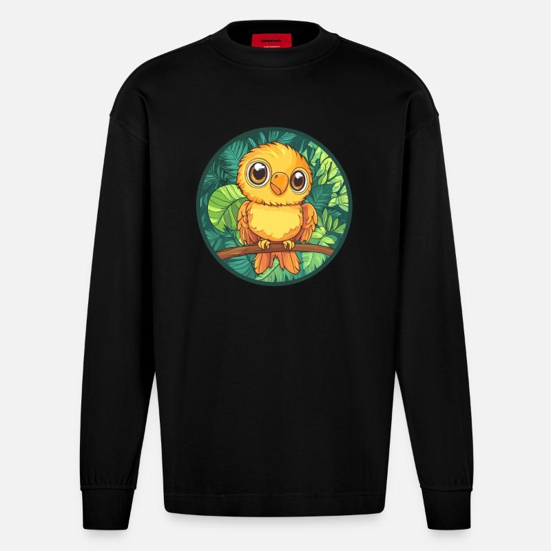 Gelber Vogel im Dschungel - Heavyweight Oversized Organic Langarmshirt Made in EU - SOLID BLACK