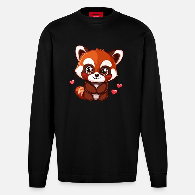 Süßer Roter Panda mit Herzen - Heavyweight Oversized Organic Langarmshirt Made in EU - SOLID BLACK