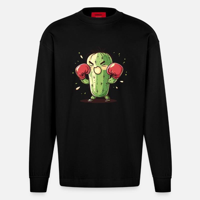 Boxer Cactus en colère - Manches longues bio épais oversize fabriqué en UE - SOLID BLACK