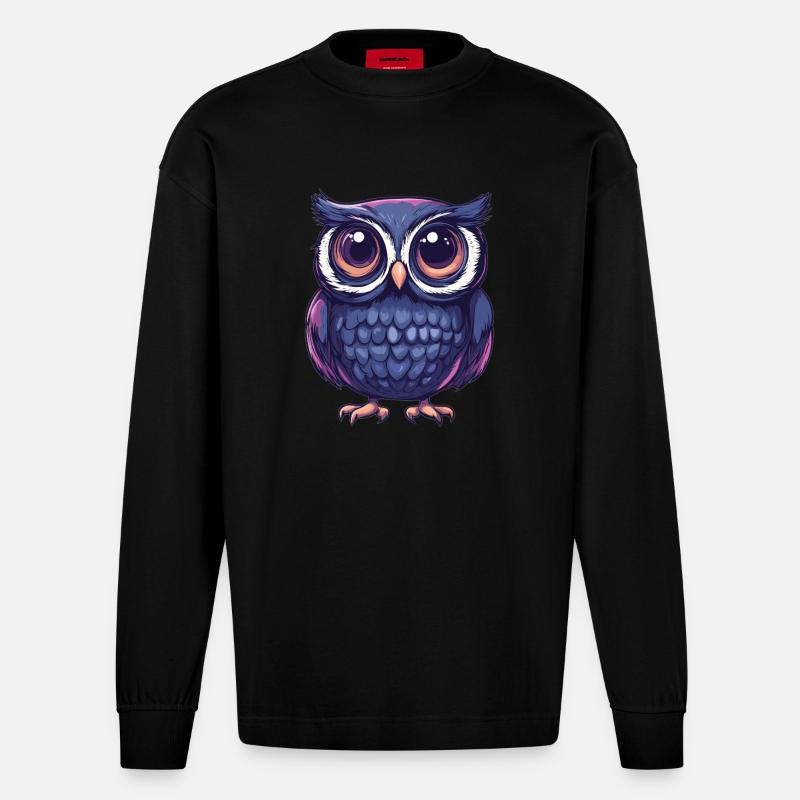 Niedliche Eule mit Kulleraugen - Heavyweight Oversized Organic Langarmshirt Made in EU - SOLID BLACK
