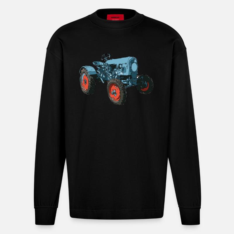 Trecker, Traktor, Schlepper - Heavyweight Oversized Organic Langarmshirt Made in EU - SOLID BLACK