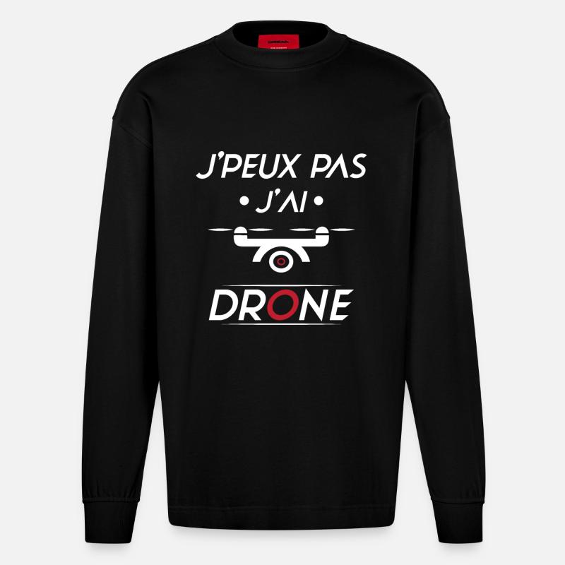 J'peux pas j'ai Drone - Manches longues bio épais oversize fabriqué en UE - SOLID BLACK