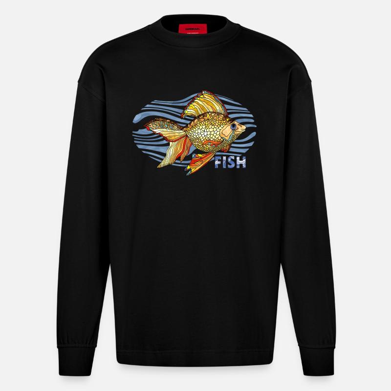 Fisch - Heavyweight Oversized Organic Langarmshirt Made in EU - SOLID BLACK