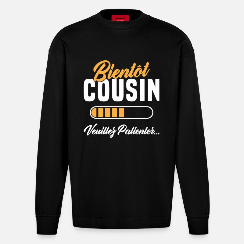 Bald, Cousine, bitte warten - Heavyweight Oversized Organic Langarmshirt Made in EU - SOLID BLACK
