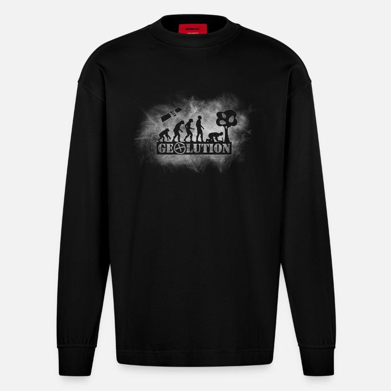 Geolution-light-grunge - Heavyweight Oversized Organic Langarmshirt Made in EU - SOLID BLACK