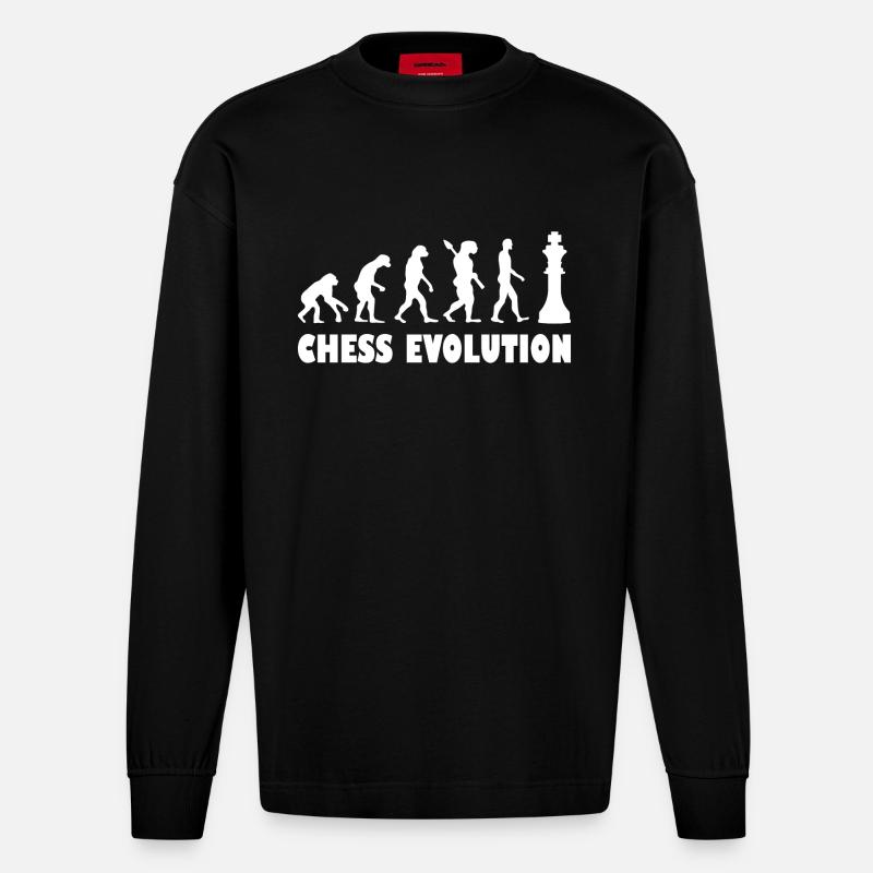 Chess Evolution - White - Heavyweight Oversized Organic Longsleeve Shirt Made in EU - SOLID BLACK
