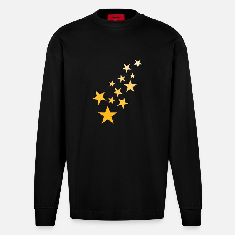 Stern Sternchen Muster Sternenhimmel - Heavyweight Oversized Organic Langarmshirt Made in EU - SOLID BLACK