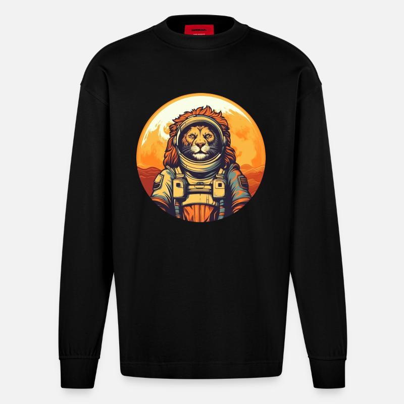 Lion dans l’espace - Manches longues bio épais oversize fabriqué en UE - SOLID BLACK
