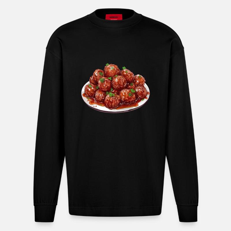 Saftige Fleischbällchen Mit Kräutern - Heavyweight Oversized Organic Langarmshirt Made in EU - SOLID BLACK