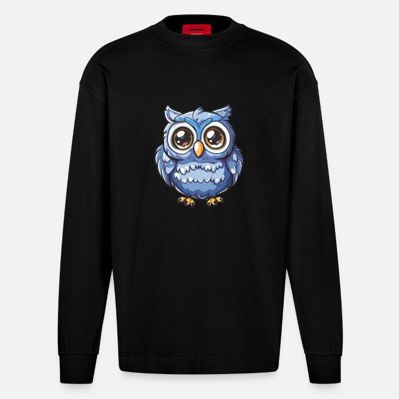 Niedliche Eulenfigur Mit Großen Augen - Heavyweight Oversized Organic Langarmshirt Made in EU - SOLID BLACK