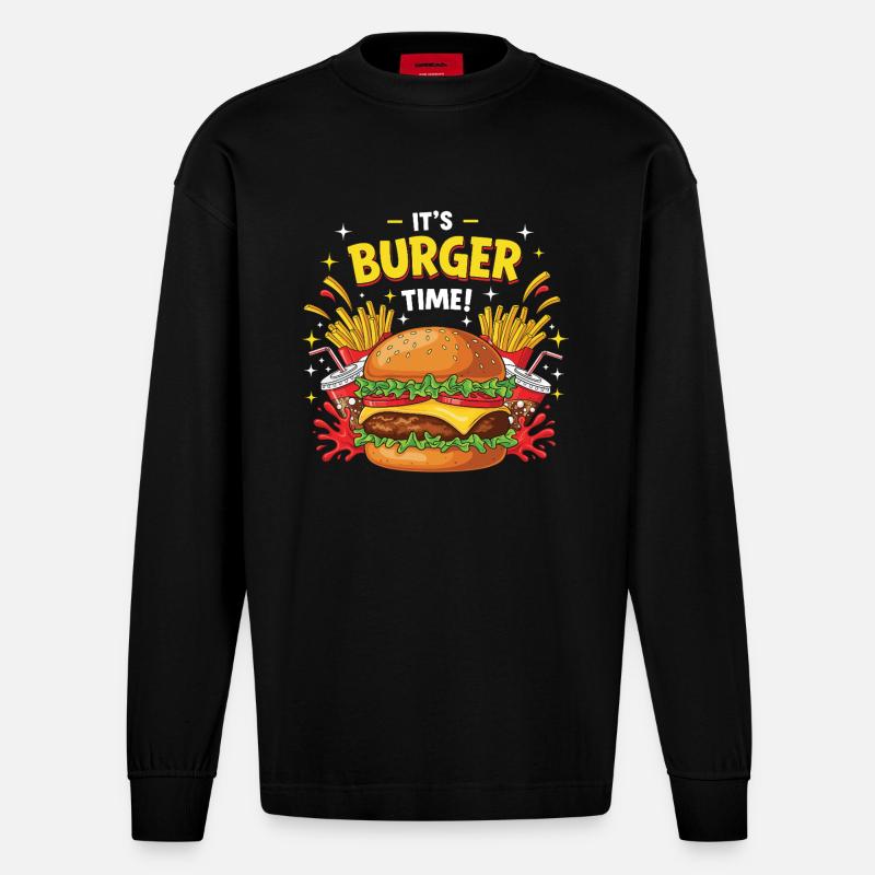 Hamburger Burger - Heavyweight Oversized Organic Langarmshirt Made in EU - SOLID BLACK