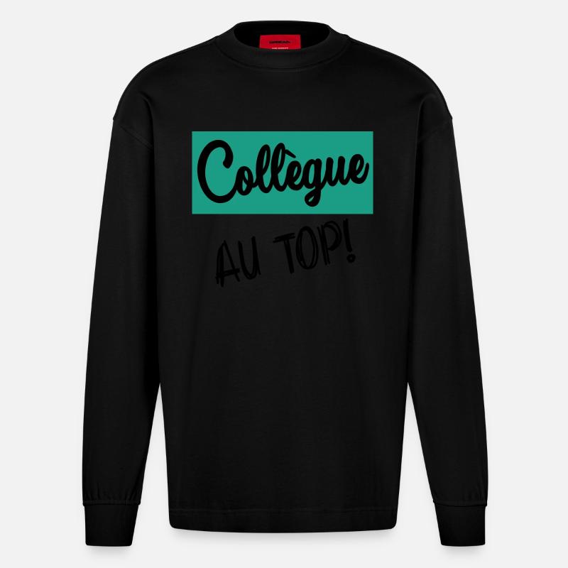 COLLEGUE. RETRAITE. RETRAITEE. RETRAITE. - Manches longues bio épais oversize fabriqué en UE - SOLID BLACK