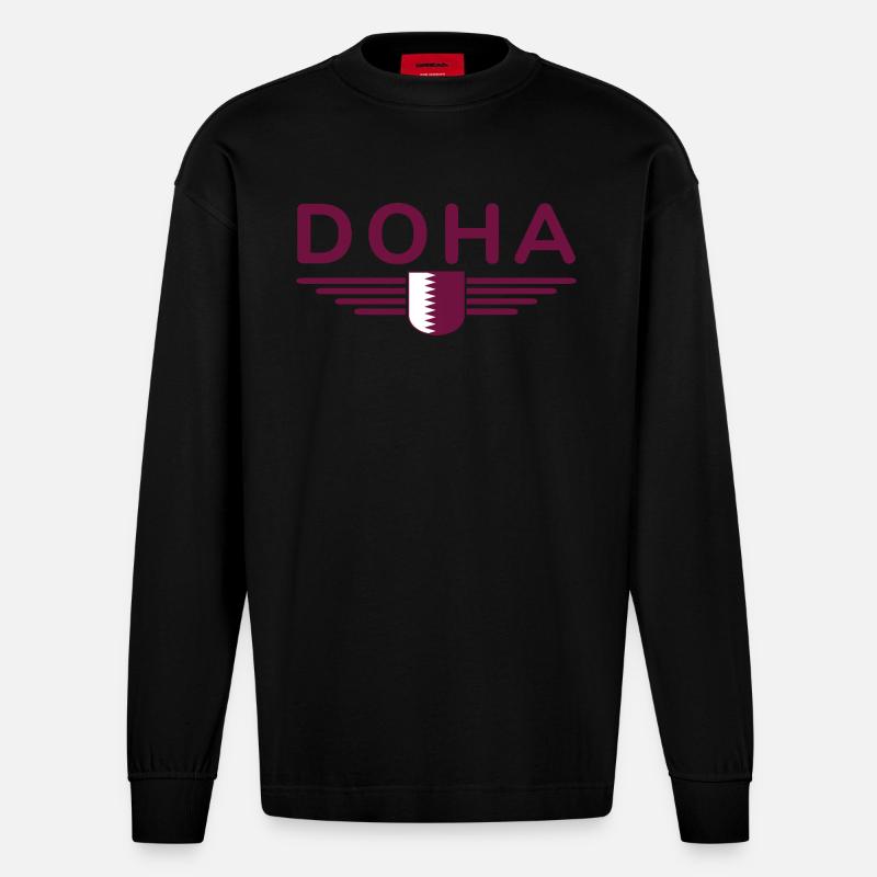 Doha Design – Stilvoll und Einzigartig - Heavyweight Oversized Organic Langarmshirt Made in EU - SOLID BLACK