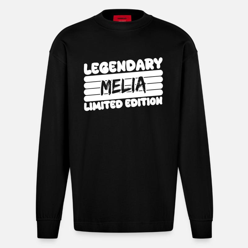 Melia als Name - Heavyweight Oversized Organic Langarmshirt Made in EU - SOLID BLACK