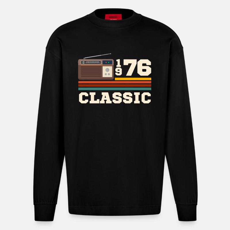 Anniversaire 1976 retro classic - Manches longues bio épais oversize fabriqué en UE - SOLID BLACK