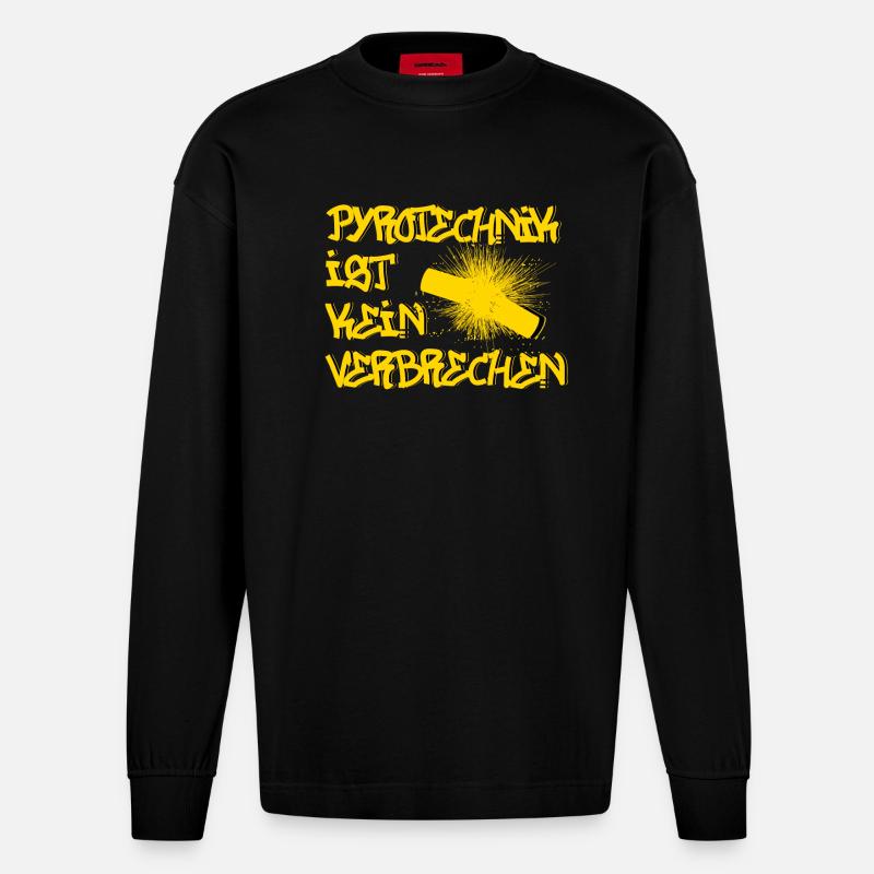 Pyrotechnik ist kein Verbrechen - Heavyweight Oversized Organic Langarmshirt Made in EU - SOLID BLACK
