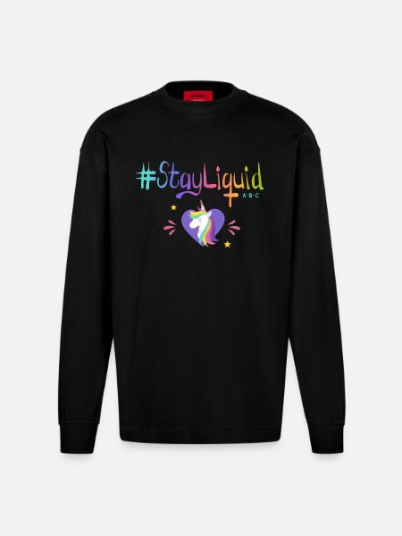 #Stayliquid Einhorn-Herz - Heavyweight Oversized Organic Langarmshirt Made in EU - SOLID BLACK