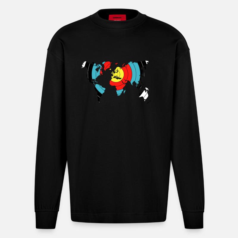 Archery World Map - Heavyweight Oversized Organic Langarmshirt Made in EU - SOLID BLACK