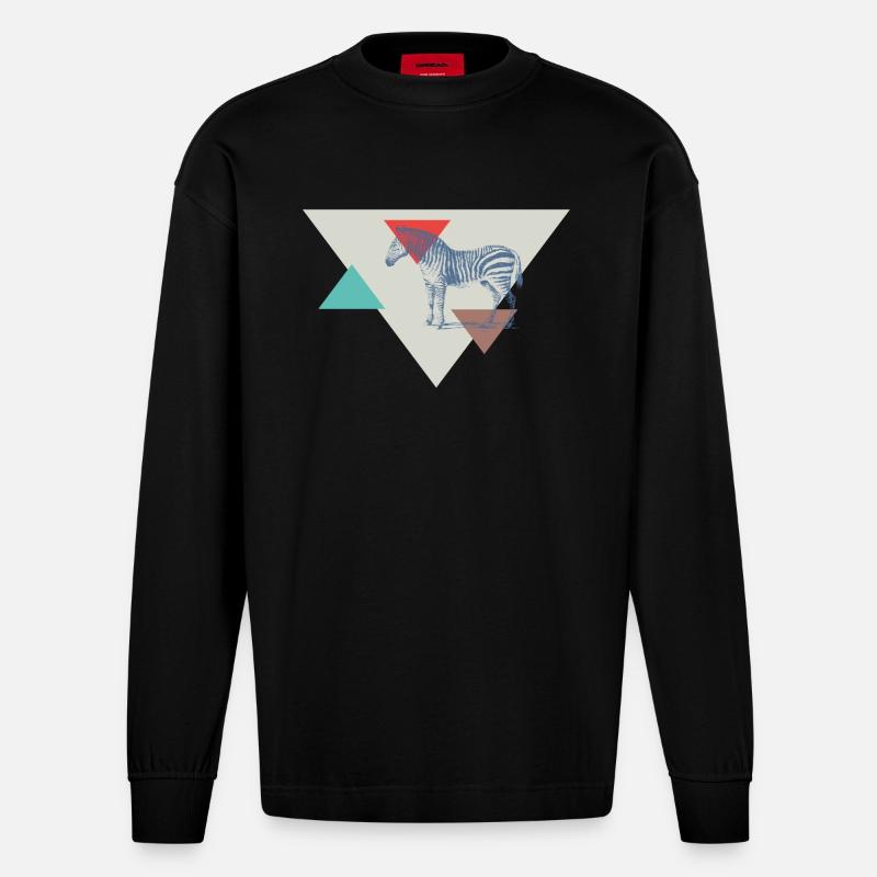 Conception de triangle de zèbre - Manches longues bio épais oversize fabriqué en UE - SOLID BLACK