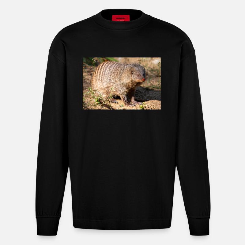 Gebänderte Manguste oder Zebramanguste Zebramanguste - Heavyweight Oversized Organic Langarmshirt Made in EU - SOLID BLACK
