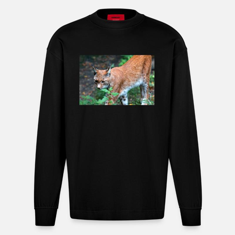 Eurasischer Luchs oder Nördlicher Luchs - Heavyweight Oversized Organic Langarmshirt Made in EU - SOLID BLACK