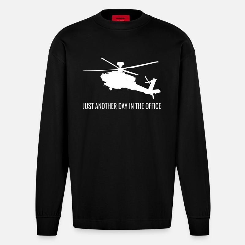 Helikopter Coole Sprüche Pilot - Heavyweight Oversized Organic Langarmshirt Made in EU - SOLID BLACK