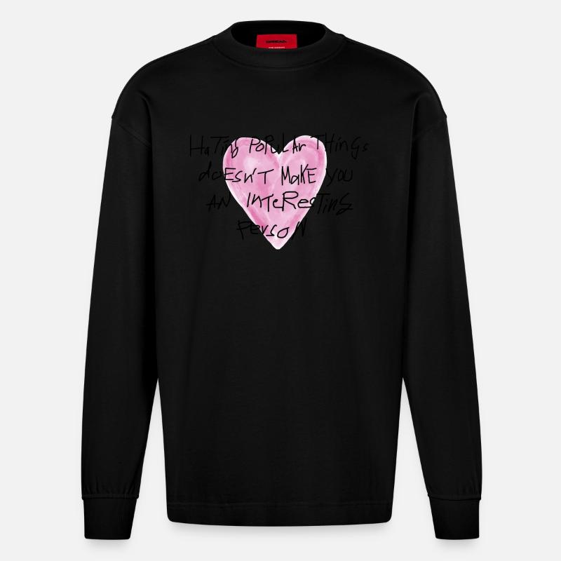 Handschrift Statement Herz - Heavyweight Oversized Organic Langarmshirt Made in EU - SOLID BLACK