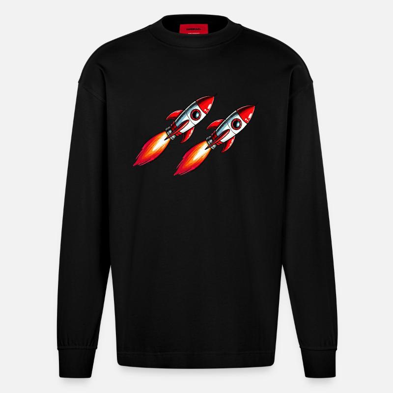 Rakete Comic - Heavyweight Oversized Organic Langarmshirt Made in EU - SOLID BLACK