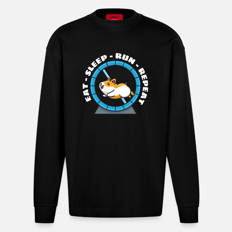 Hamster Eat Sleep Run Repeat - Heavyweight Oversized Organic Langarmshirt Made in EU - SOLID BLACK
