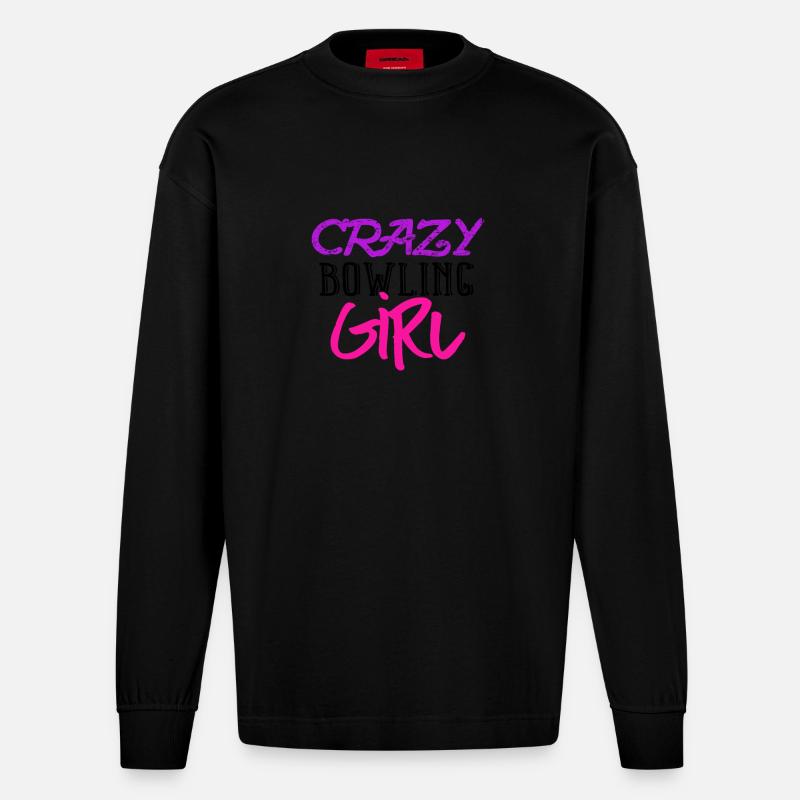 Fille de bowling folle - Manches longues bio épais oversize fabriqué en UE - SOLID BLACK