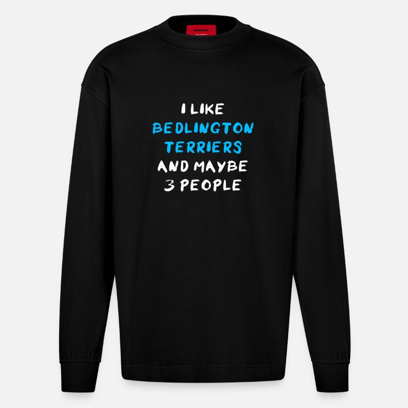 Bedlington Terrier - Heavyweight Oversized Organic Langarmshirt Made in EU - SOLID BLACK