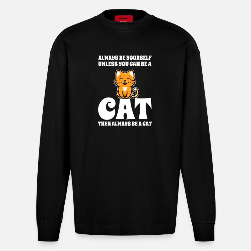 Katze - Heavyweight Oversized Organic Langarmshirt Made in EU - SOLID BLACK
