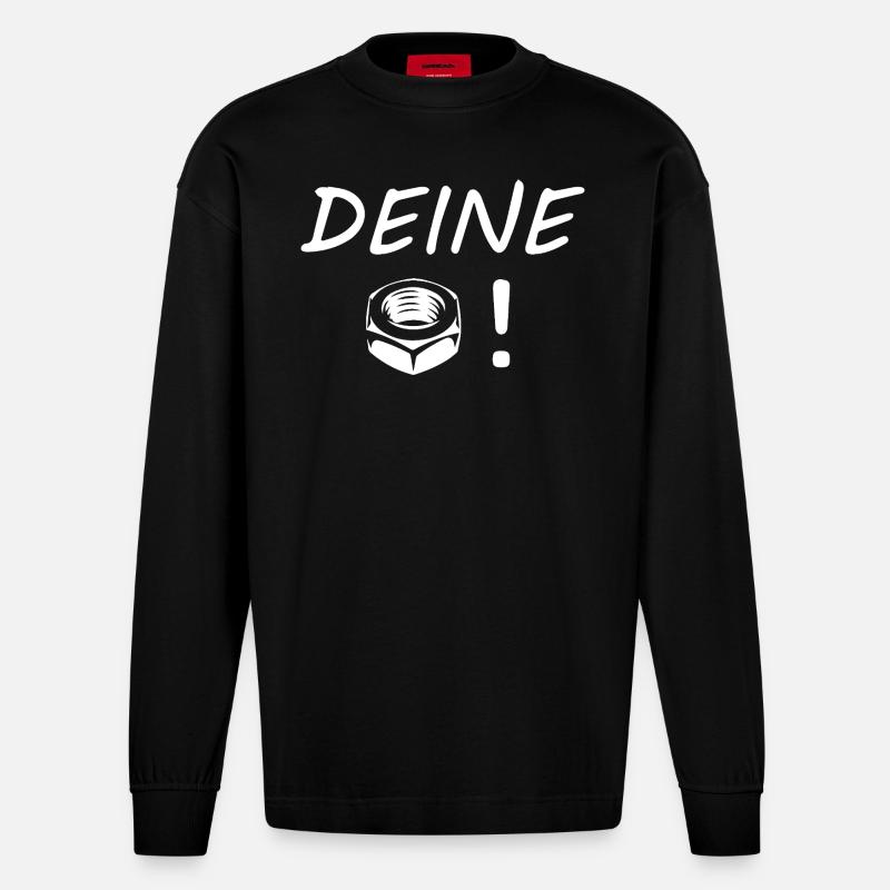 Deine Mutter Mechatroniker lustig - Heavyweight Oversized Organic Langarmshirt Made in EU - SOLID BLACK