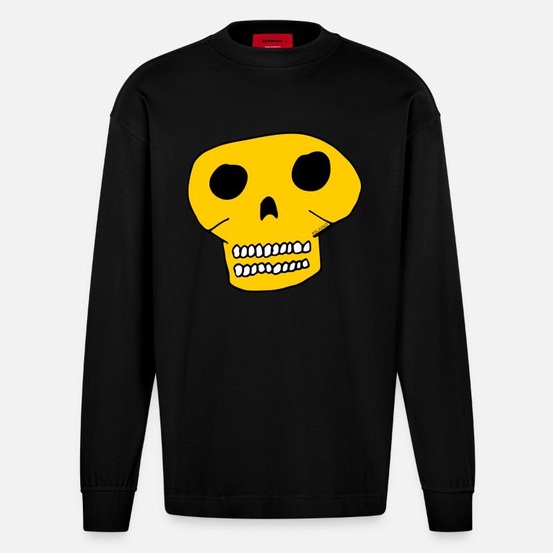 Totenkopf - Schädel - Heavyweight Oversized Organic Langarmshirt Made in EU - SOLID BLACK