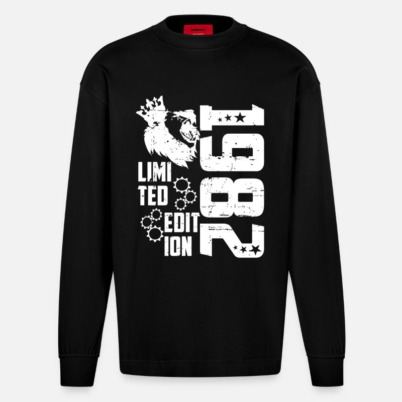 1982 Born Édition Limitée - Manches longues bio épais oversize fabriqué en UE - SOLID BLACK