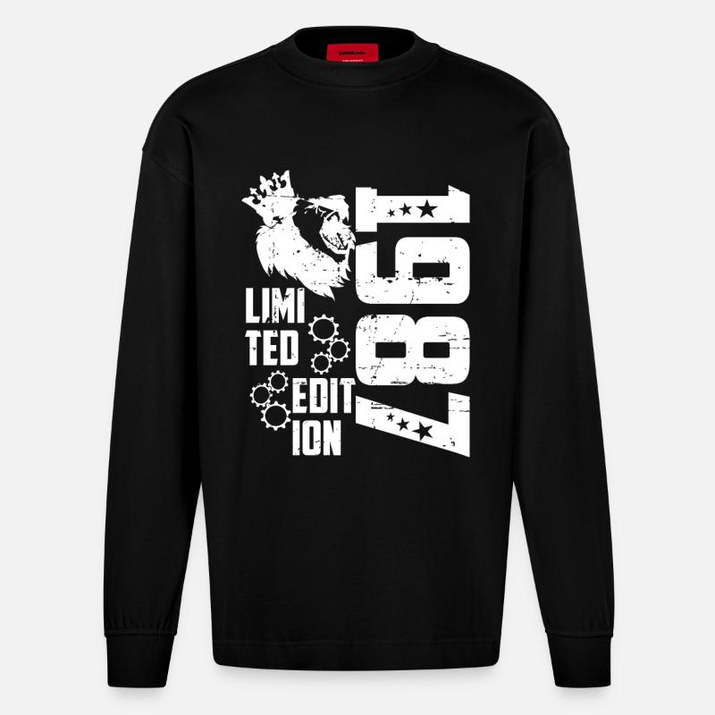 1987 Born Édition Limitée - Manches longues bio épais oversize fabriqué en UE - SOLID BLACK