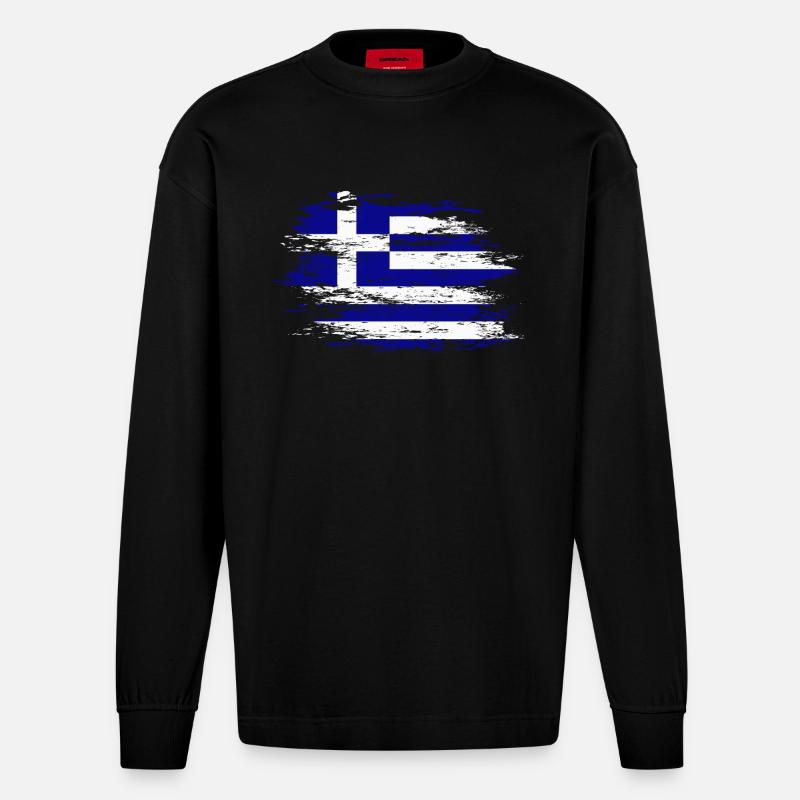 Drapeau de la Grèce utilisé - Manches longues bio épais oversize fabriqué en UE - SOLID BLACK
