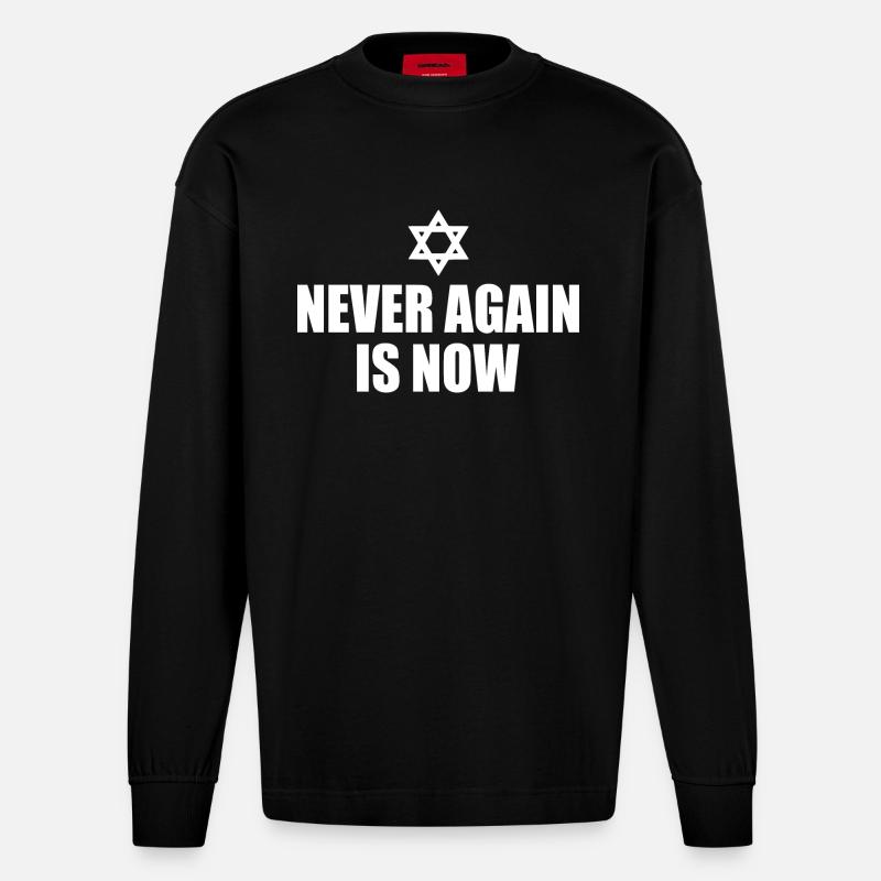 Never again is now - Heavyweight Oversized Organic Langarmshirt Made in EU - SOLID BLACK