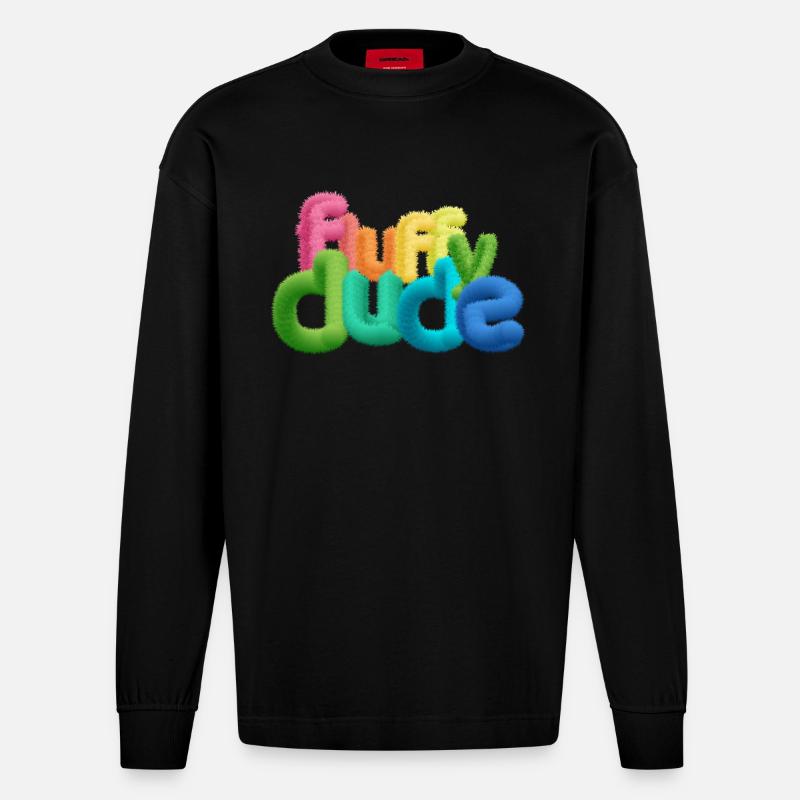 Fluffy Dude – Bunte 3D-Typografie mit plüschigem C - Heavyweight Oversized Organic Langarmshirt Made in EU - SOLID BLACK