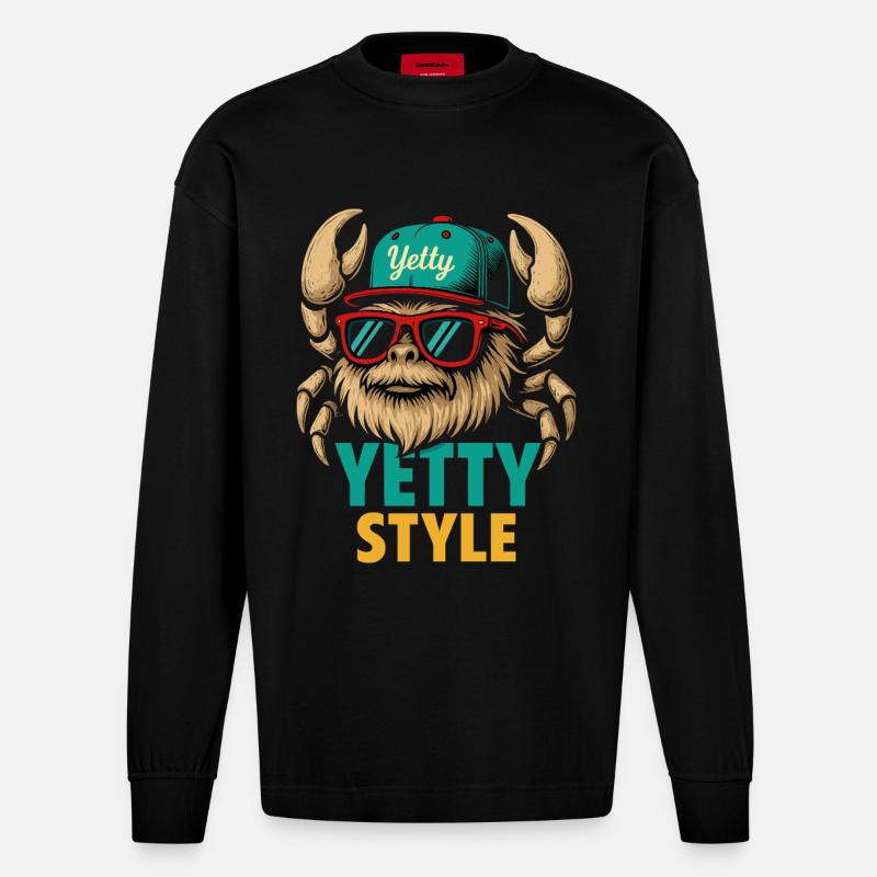 Yetty Style Yeti Graphic - Heavyweight Oversized Organic Longsleeve Shirt Made in EU - SOLID BLACK