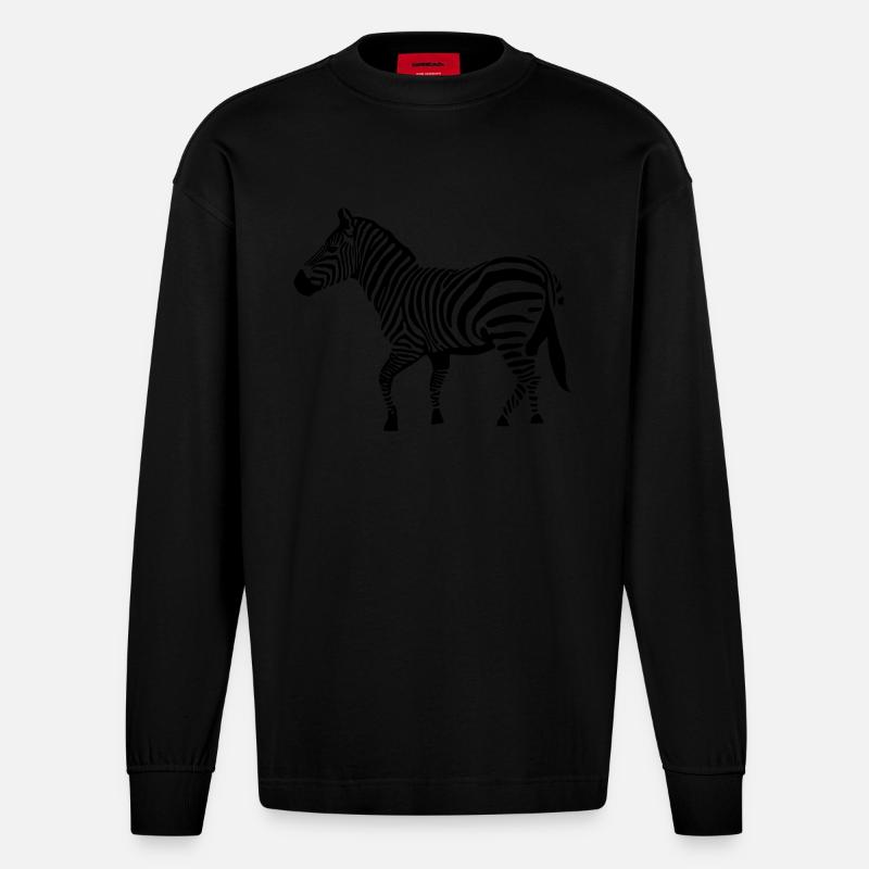 zebra Zeichnung Zebra-Vektor-Savanne - Heavyweight Oversized Organic Langarmshirt Made in EU - SOLID BLACK