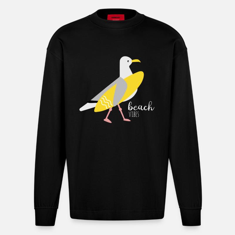 Surfer Möwe - Heavyweight Oversized Organic Langarmshirt Made in EU - SOLID BLACK