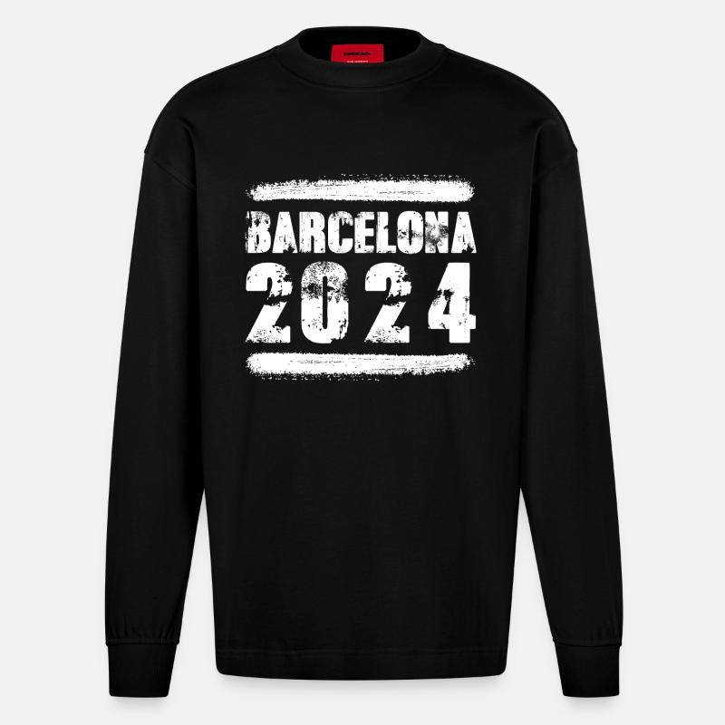 L’équipe de Barcelone 2024 - Manches longues bio épais oversize fabriqué en UE - SOLID BLACK