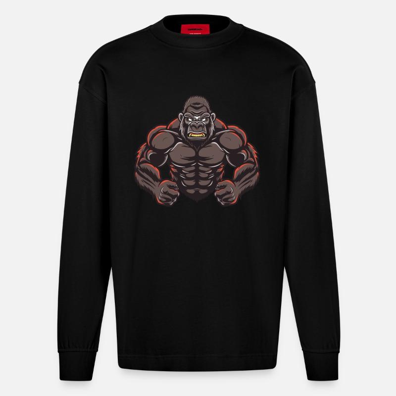 Gorilla Stark Comic - Heavyweight Oversized Organic Langarmshirt Made in EU - SOLID BLACK
