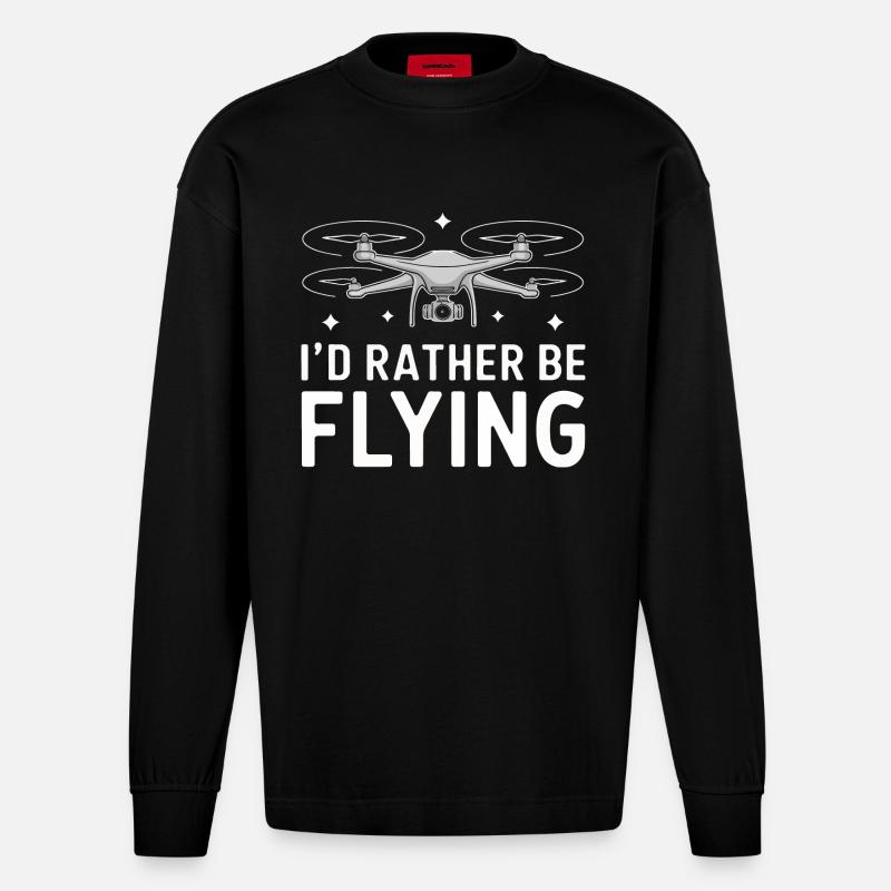 Drones Pilot Quadcopter Drone - Heavyweight Oversized Organic Longsleeve Shirt Made in EU - SOLID BLACK