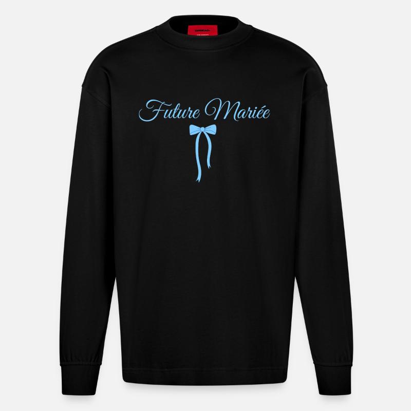 Bride-to-be Blue Bow - Heavyweight Oversized Organic Longsleeve Shirt Made in EU - SOLID BLACK