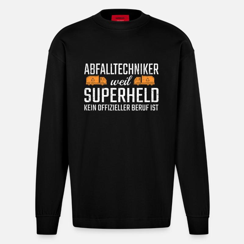 Abfalltechniker Superheld - Heavyweight Oversized Organic Langarmshirt Made in EU - SOLID BLACK