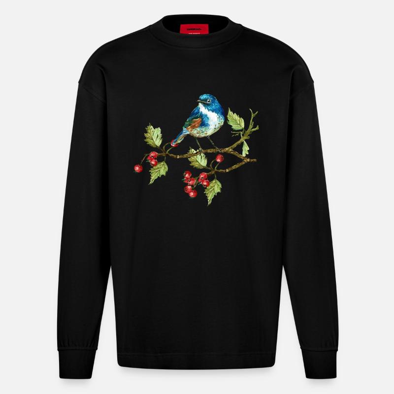 Bunter Vogel - Heavyweight Oversized Organic Langarmshirt Made in EU - SOLID BLACK