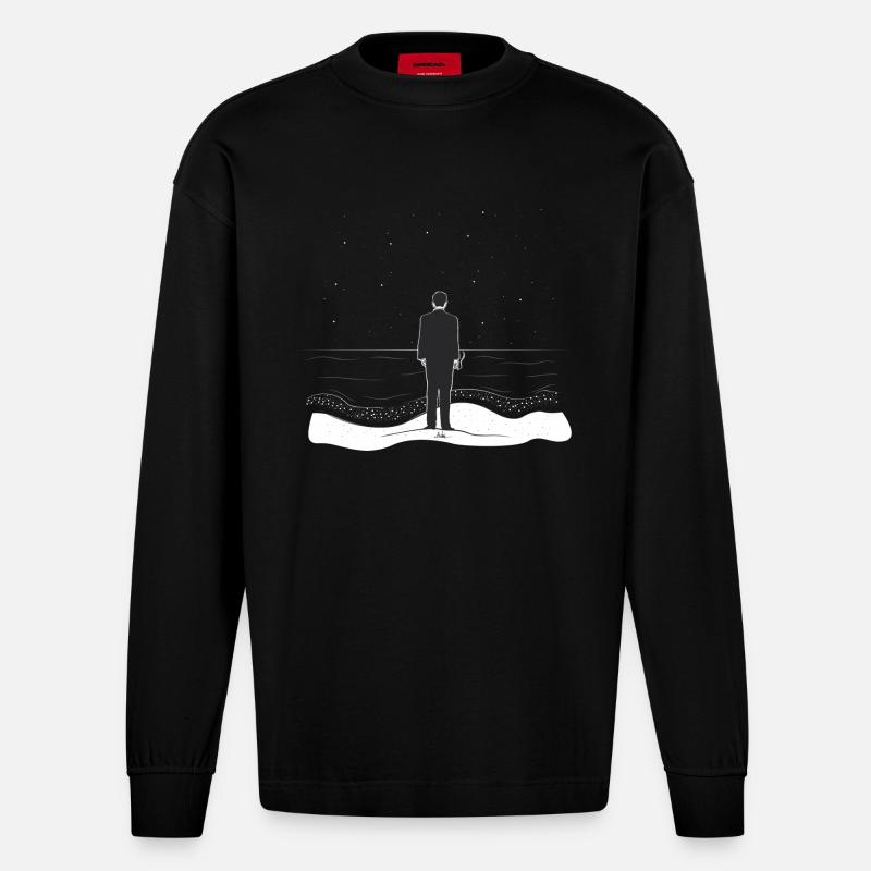 Mann und das Meer - Heavyweight Oversized Organic Langarmshirt Made in EU - SOLID BLACK