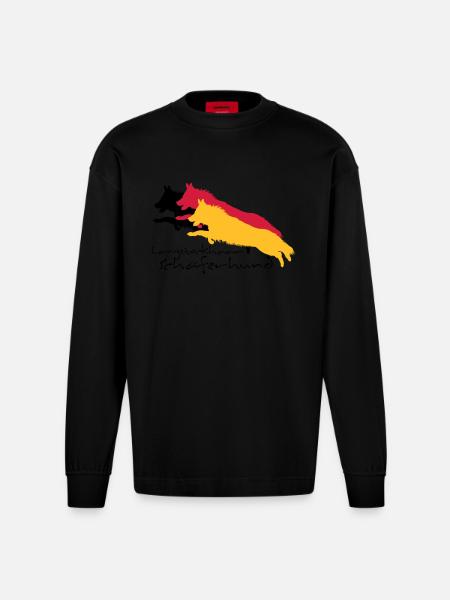 langstockhaar schäferhund - Heavyweight Oversized Organic Langarmshirt Made in EU - SOLID BLACK